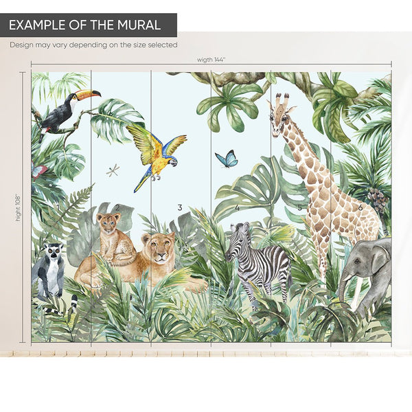 Safari Jungle Animals Wall Mural CCM016 - CostaCover - Peel and stick Removable Wallpaper - accent wallpaper - adhesive wallpaper - animal print