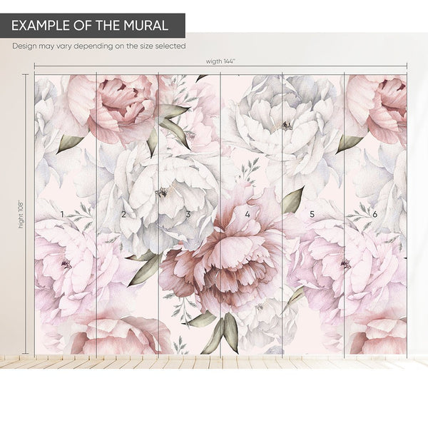 Blush Pink Peony Wall Mural CCM107 - CostaCover - Peel and stick Removable Wallpaper - accent wallpaper - adhesive wallpaper - bathroom wallpaper