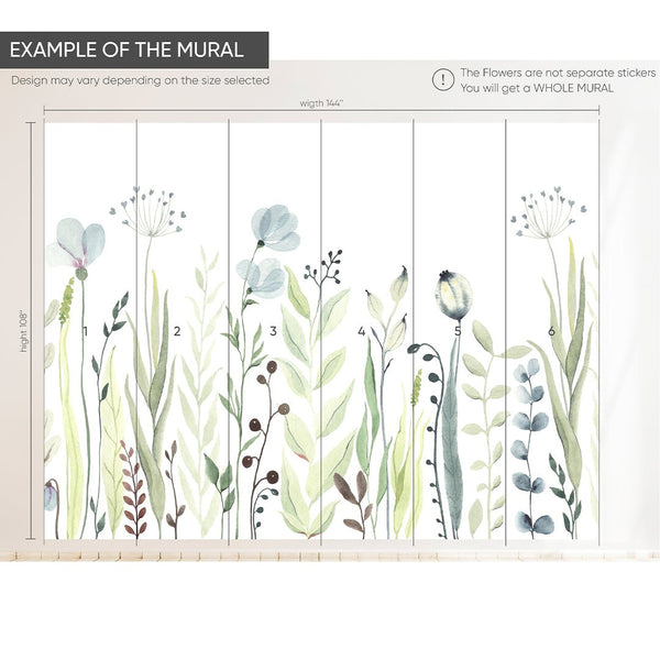 Green & Blue Wildflowers Wall Mural CCM085 - CostaCover - Peel and stick Removable Wallpaper - accent wallpaper - adhesive wallpaper - bedroom wallpaper