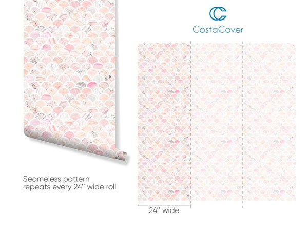 Pink Art Deco Scallops Wallpaper CC081 - CostaCover - Peel and stick Removable Wallpaper - abstract wallpaper - accent wallpaper - adhesive wallpaper