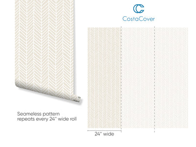 Beige Herringbone Chevron Geometric Wallpaper CC031