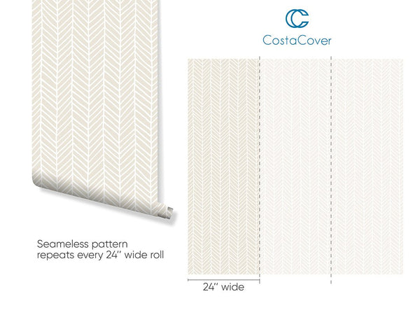 Beige Herringbone Chevron Wallpaper CC031 - CostaCover - Peel and stick Removable Wallpaper - Abstract Beige Gold Stripes Waves Removable Wallpaper near me - accent wallpaper - bedroom interior