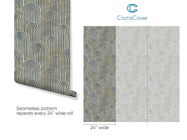 Art Deco Dark Waves Wallpaper CC173 - CostaCover - Peel and stick Removable Wallpaper - 