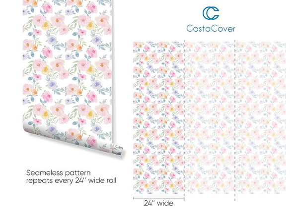 Watercolor Retro Roses Wallpaper CC246 - CostaCover - Peel and stick Removable Wallpaper - 3d wall painting - accent wallpaper - adhesive wallpaper design