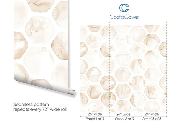 Watercolor Beige Honeycomb Wallpaper CC251 - CostaCover - Peel and stick Removable Wallpaper - 3d wall murals - Abstract - abstract wallpaper