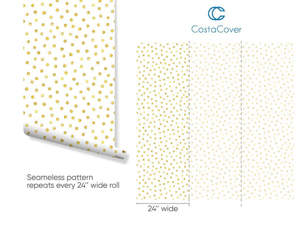 Gold Polka Dots Wallpaper CC099 - CostaCover - Peel and stick Removable Wallpaper - adhesive wallpaper - bathroom wallpaper - bedroom interior