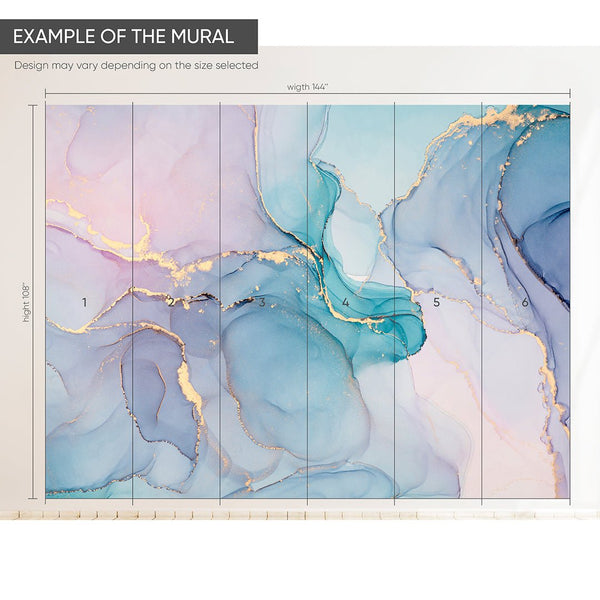 Blue Pink Purple Watercolor Ink Wall Mural CCM060