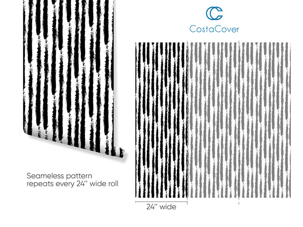 Black & White Stroke Wallpaper CC174 - CostaCover - Peel and stick Removable Wallpaper - abstract wallpaper - adhesive wallpaper - black adhesive wallpaper