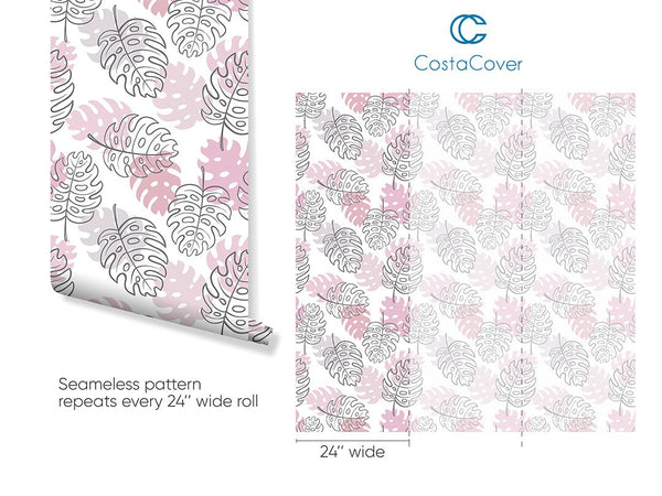 Pink Palm Leaves Wallpaper CC235 - CostaCover - Peel and stick Removable Wallpaper - Abstract - abstract wallpaper - accent wallpaper