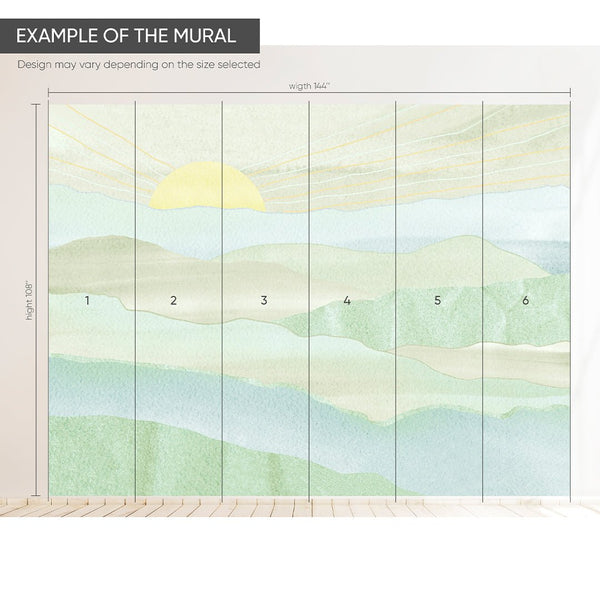 Green Blue Mountains & Sunset Wall Mural CCM116 - CostaCover - Peel and stick Removable Wallpaper - abstract wallpaper - accent wallpaper - adhesive wallpaper