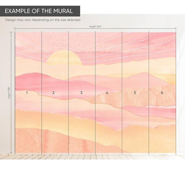 Pink Orange Mountains & Sunset Wall Mural CCM115 - CostaCover - Peel and stick Removable Wallpaper - Abstract - abstract wall art - abstract wallpaper