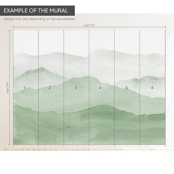 Green Watercolor Mountains Wall Mural CCM064 - CostaCover - Peel and stick Removable Wallpaper - Abstract - abstract wall art - abstract wallpaper