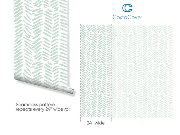 Herringbone Green Chevron Wallpaper CC020 - CostaCover - Peel and stick Removable Wallpaper - adhesive wallpaper - adhesive wallpaper design - baby bedroom