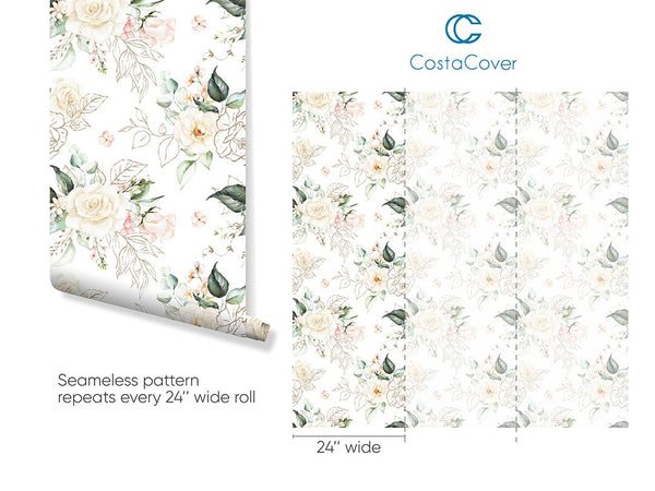 Blush Roses Wallpaper CC243 - CostaCover - Peel and stick Removable Wallpaper - 3d wall murals - accent wallpaper - adhesive wallpaper