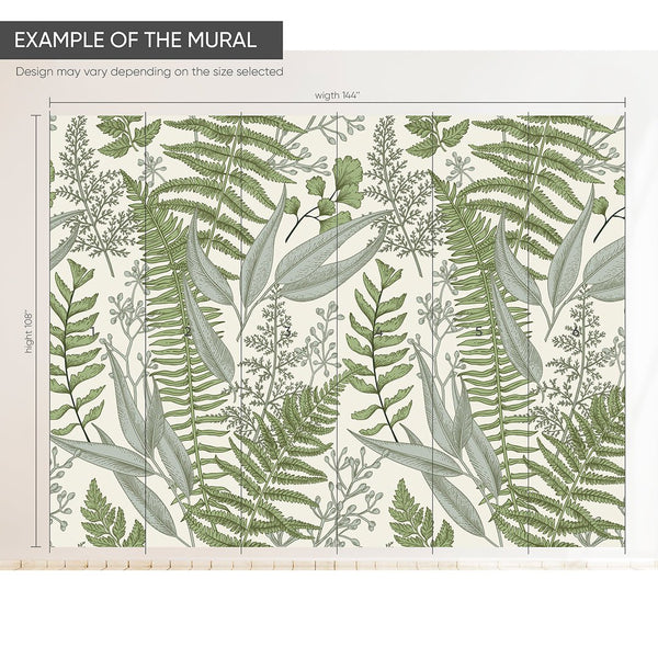 Light Green Fern Wall Mural CCM081 - CostaCover - Peel and stick Removable Wallpaper - accent wallpaper - adhesive wallpaper - bathroom wallpaper