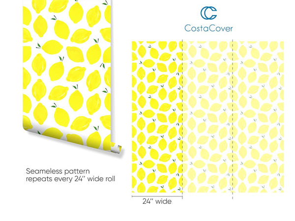 Juicy Yellow Lemons Wallpaper CC010 - CostaCover - Peel and stick Removable Wallpaper - Backsplash panels - bathroom wallpaper - botanical