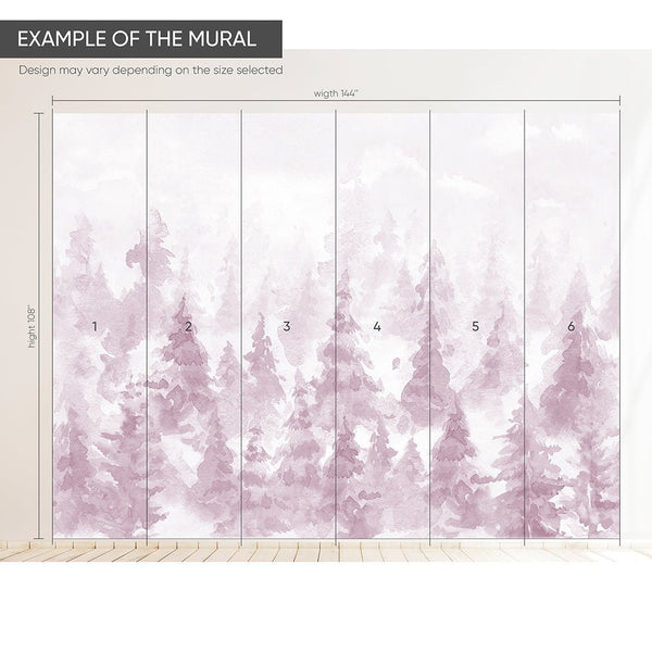 Purple Watercolor Forest Wall Mural CCM112 - CostaCover - Peel and stick Removable Wallpaper - accent wallpaper - adhesive wallpaper - baby wallpaper