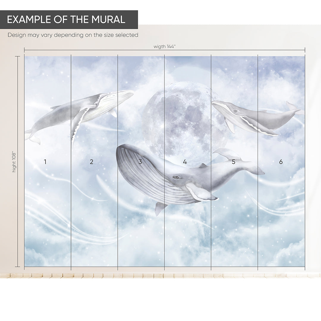 Space Whales on a Moonlight Night Self Adhesive Wall Mural CCM093
