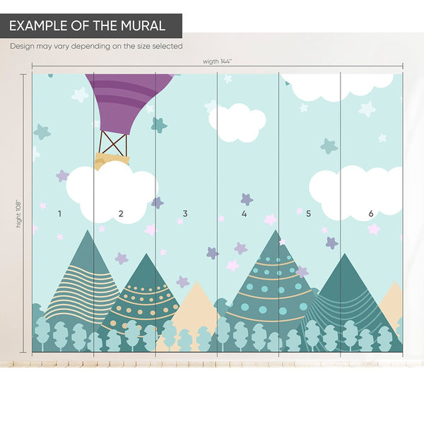 Mountain Peaks & Air Balloon Wall Mural CCM019 - CostaCover - Peel and stick Removable Wallpaper - accent wallpaper - adhesive wallpaper - air balloon