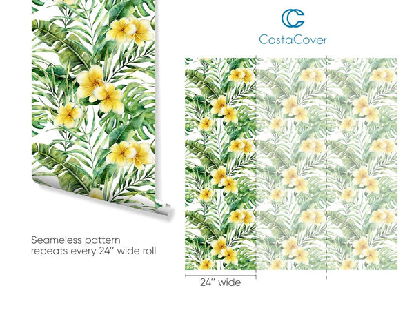 Tropical Yellow Flowers Wallpaper CC037 - CostaCover - Peel and stick Removable Wallpaper - adhesive wallpaper - bathroom wallpaper - colorful wallpaper