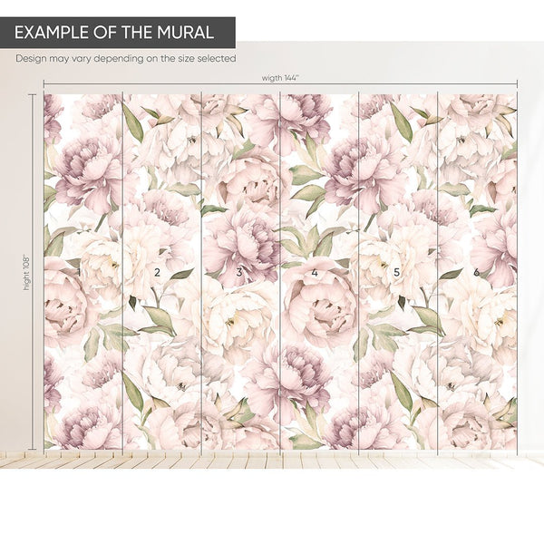 Light Pink Peony Wall Mural CCM108 - CostaCover - Peel and stick Removable Wallpaper - accent wallpaper - adhesive wallpaper - bathroom wallpaper