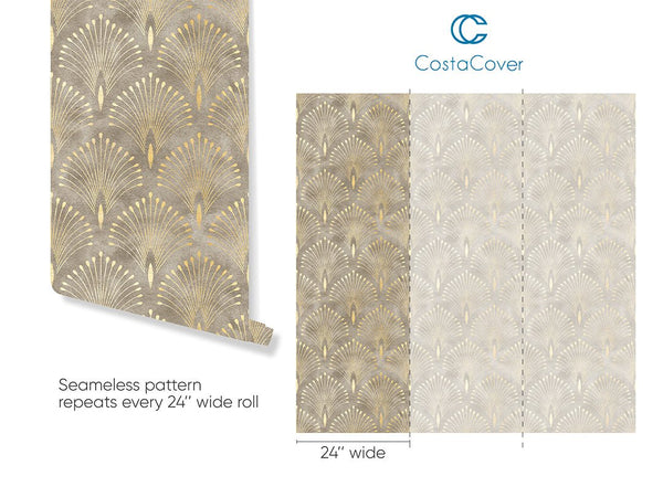 Beige Brown Art Deco Wallpaper CC282 - CostaCover - Peel and stick Removable Wallpaper - 