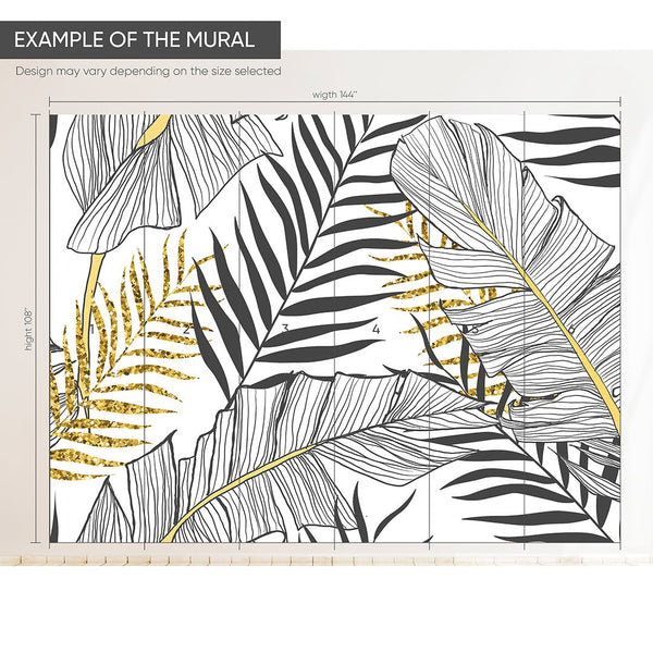 Black & Gold Palm Leaves Wall Mural CCM013 - CostaCover - Peel and stick Removable Wallpaper - abstract wallpaper - accent wallpaper - art deco