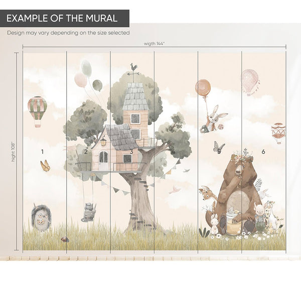 House & Cute Animals Wall Mural CCM090 - CostaCover - Peel and stick Removable Wallpaper - accent wallpaper - adhesive wallpaper - animal print