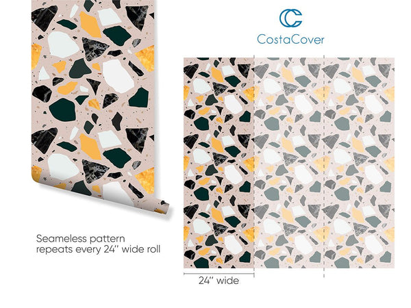 Orange & Black Terrazzo Wallpaper CC268 - CostaCover - Peel and stick Removable Wallpaper - 3d wall murals - 70's style - Abstract
