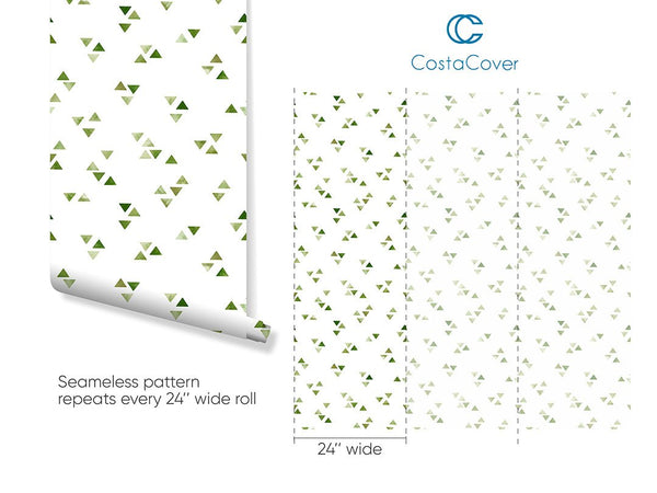 Minimalistic Green Triangle Wallpaper CC263 - CostaCover - Peel and stick Removable Wallpaper - abstract wallpaper - accent wallpaper - adhesive wallpaper