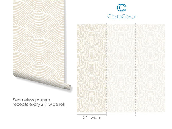 Beige Waves Boho Wallpaper CC284 - CostaCover - Peel and stick Removable Wallpaper - Abstract Beige Gold Stripes Waves Removable Wallpaper - accent wallpaper - adhesive wallpaper