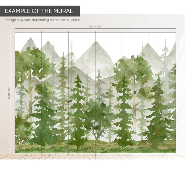 Watercolor Green Forest Wall Mural CCM106 - CostaCover - Peel and stick Removable Wallpaper - accent wallpaper - adhesive wallpaper - bathroom wallpaper