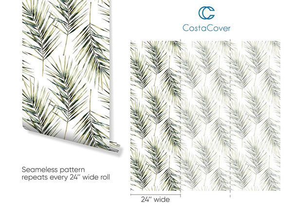 Tropical Palm Leaves Wallpaper CC030 - CostaCover - Peel and stick Removable Wallpaper - bathroom wallpaper - bedroom interior - Exotic palm leaves