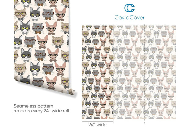 Cute Cats Wallpaper CC036 - CostaCover - Peel and stick Removable Wallpaper - abstract wallpaper - adhesive wallpaper - animal print