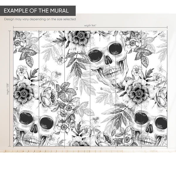 Black & White Skulls Wall Mural CCM065 - CostaCover - Peel and stick Removable Wallpaper - abstract wall art - accent wallpaper - adhesive wallpaper