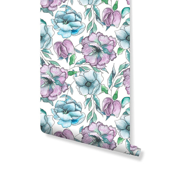 Watercolor Colorful Flowers Wallpaper CC214 - CostaCover - Peel and stick Removable Wallpaper - adhesive wallpaper - bathroom wallpaper - bedroom interior