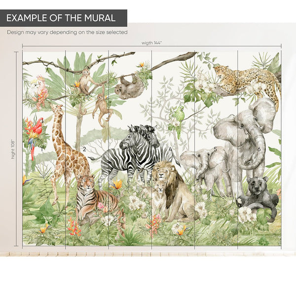 Watercolor Safari Animal Wall Mural CCM069 - CostaCover - Peel and stick Removable Wallpaper - 3d wall murals - adhesive wallpaper - adhesive wallpaper design