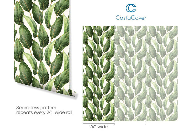 Tropical Banana Leaves Wallpaper CC220 - CostaCover - Peel and stick Removable Wallpaper - Banana leaves - Banana leaves wallpaper - dining room wallpaper