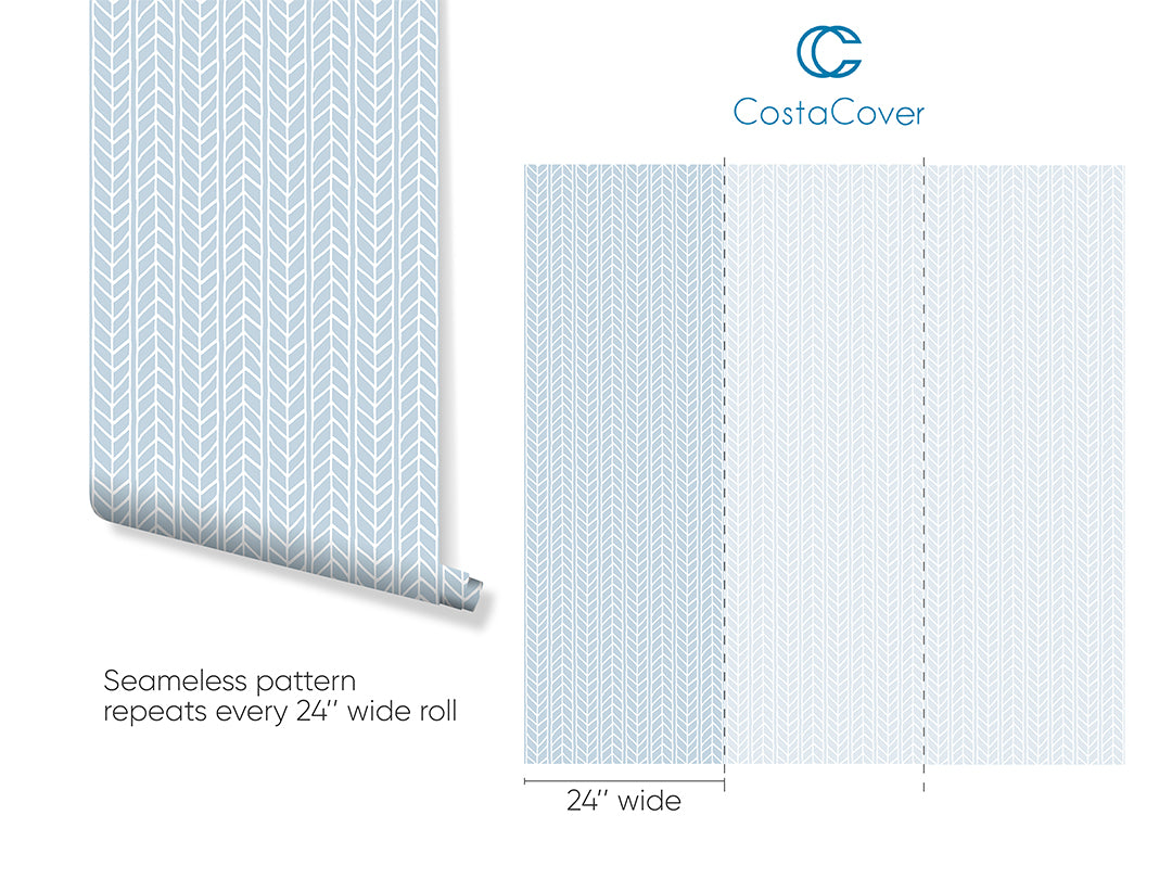 Blue Chevron Print Geometric Removable Self Adhesive Wallpaper CC004