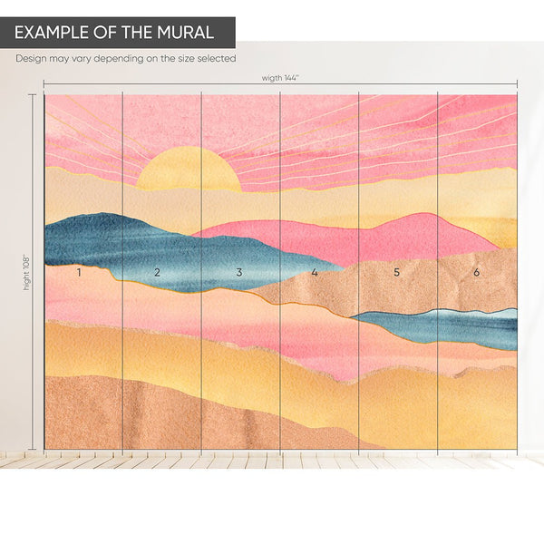 Colorful Mountains & Sunset Wall Mural CCM114 - CostaCover - Peel and stick Removable Wallpaper - abstract wallpaper - accent wallpaper - adhesive wallpaper
