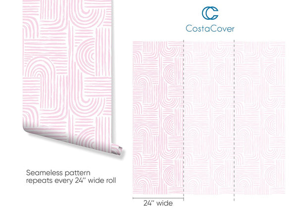 Pink Boho Lines Wallpaper CC277 - CostaCover - Peel and stick Removable Wallpaper - abstract lines - abstract wallpaper - accent wallpaper
