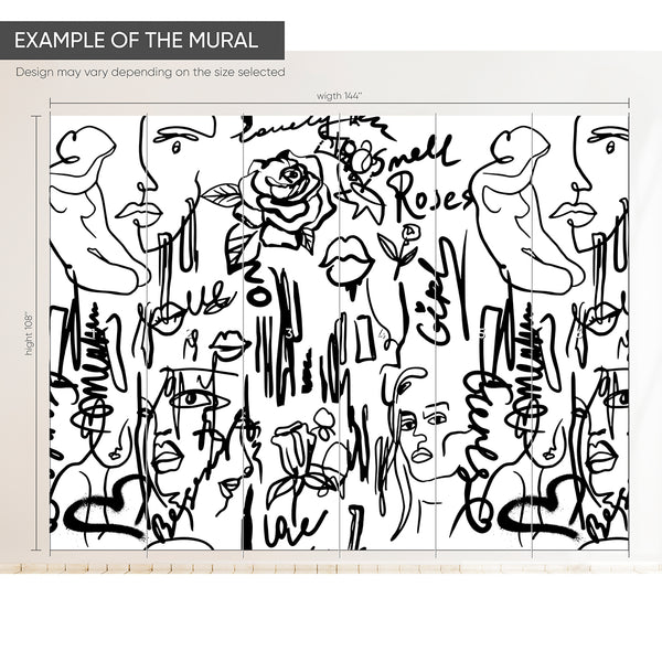 Black & White Abstract Female Wall Mural CCM061 - CostaCover - Peel and stick Removable Wallpaper - Abstract - abstract lines - abstract wall art