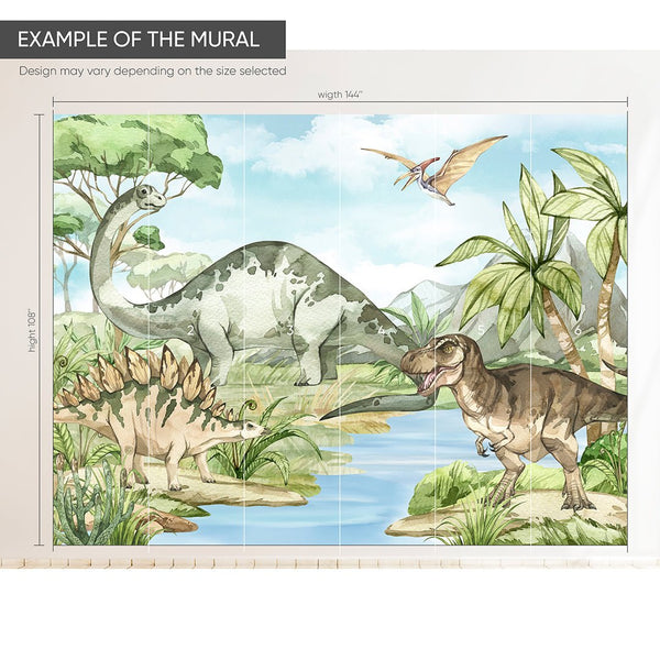 Dinosaurs & River Wall Mural CCM095 - CostaCover - Peel and stick Removable Wallpaper - accent wallpaper - adhesive wallpaper - children wallpaper