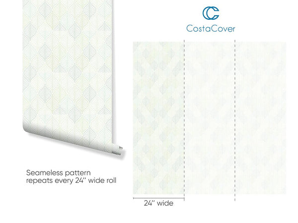 Geometric Green Leaves Wallpaper CC218 - CostaCover - Peel and stick Removable Wallpaper - Abstract - abstract wallpaper - adhesive wallpaper