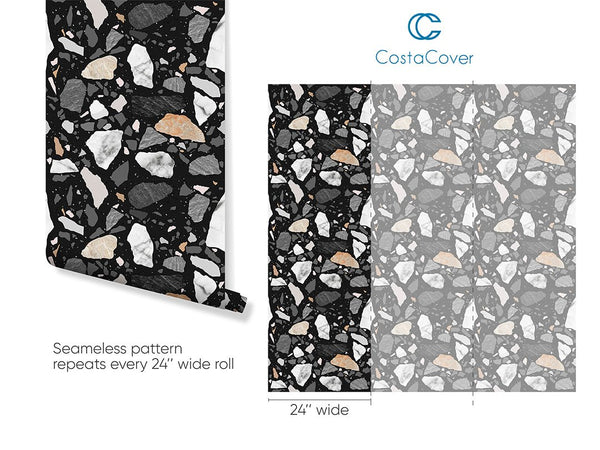 Black & Gray Stones Wallpaper CC266 - CostaCover - Peel and stick Removable Wallpaper - accent wallpaper - adhesive wallpaper - adhesive wallpaper design