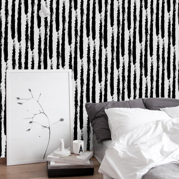 Black & White Stroke Wallpaper CC174 - CostaCover - Peel and stick Removable Wallpaper - abstract wallpaper - adhesive wallpaper - black adhesive wallpaper