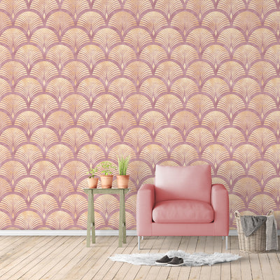 Pink Beige Art Deco Vintage Scallops Wallpaper CC181
