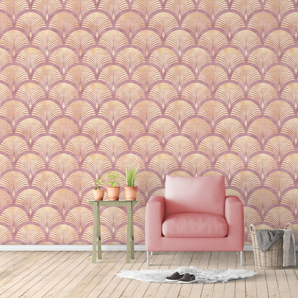 Pink Art Deco Scallops Wallpaper CC181 - CostaCover - Peel and stick Removable Wallpaper - 