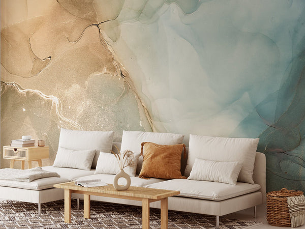 Beige Green Watercolor Ink Wall Mural CCM117 - CostaCover - Peel and stick Removable Wallpaper - watercolorinc - 