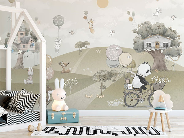 Air Balloons & Animals Wall Mural CCM089 - CostaCover - Peel and stick Removable Wallpaper - 3d wall murals - accent wallpaper - adhesive wallpaper